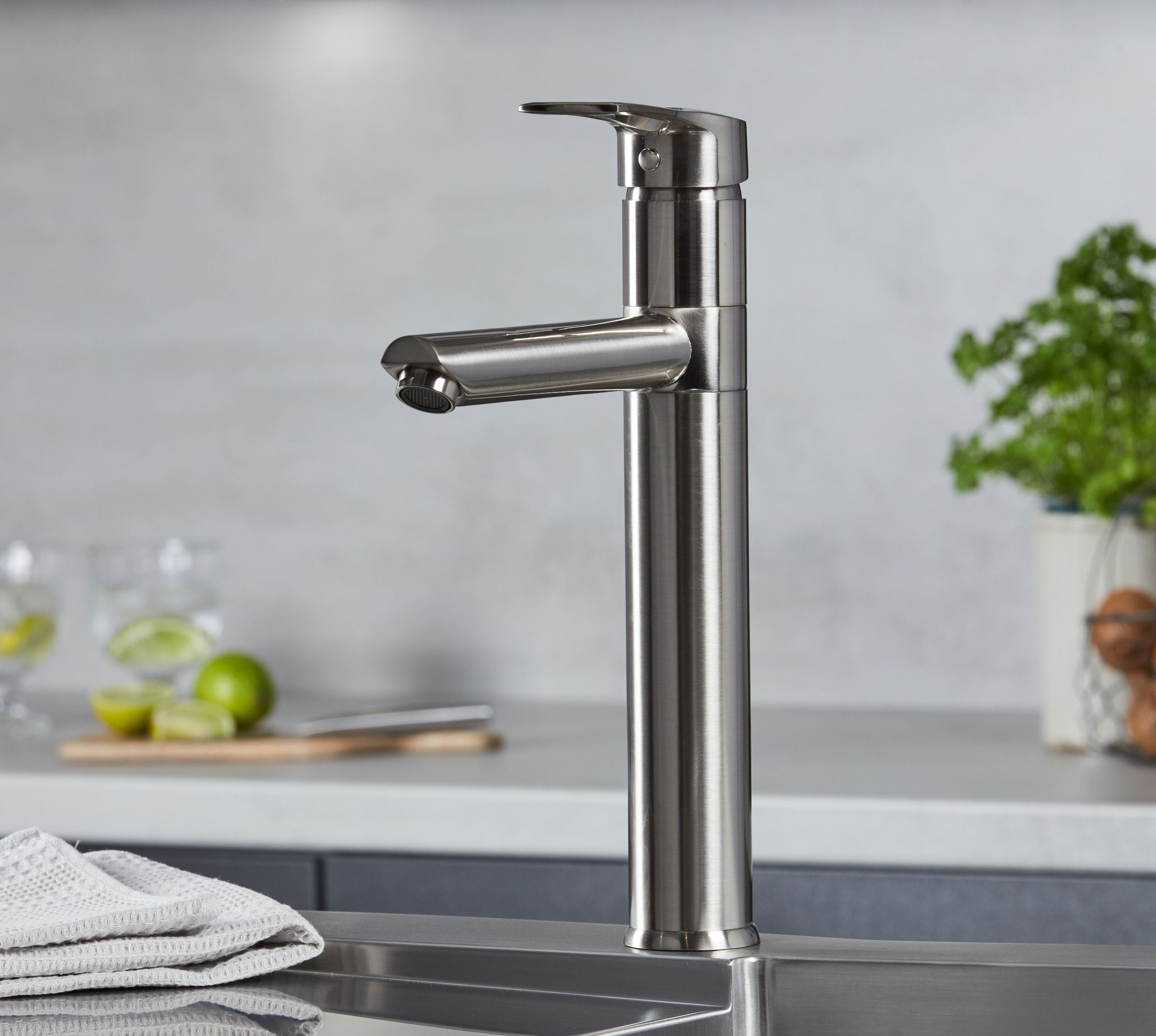 Aysgarth Mono Bloc Single Top Lever, Round Body Tap - Brushed Nickel