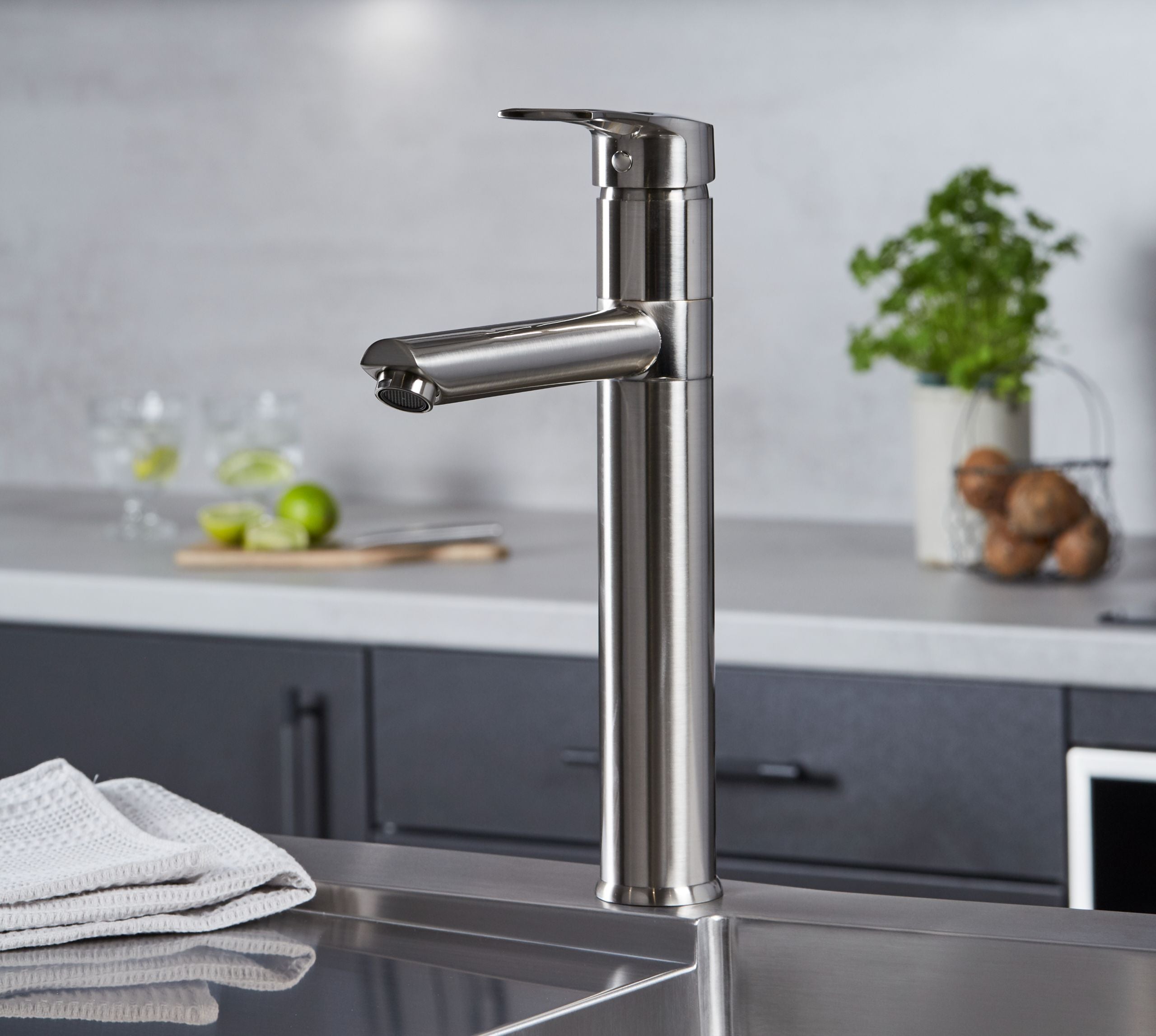 Aysgarth Mono Bloc Single Top Lever, Round Body Tap - Brushed Nickel