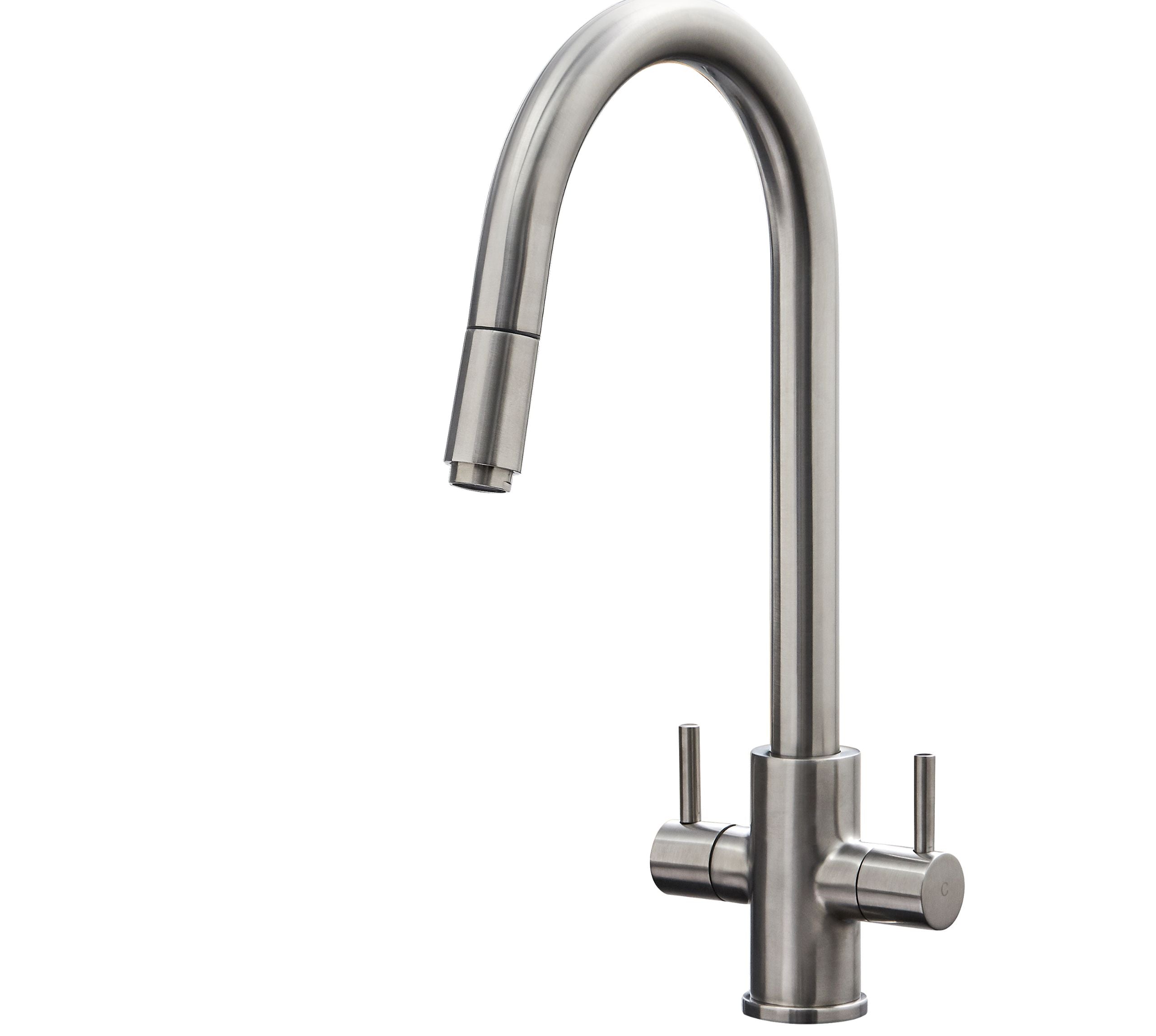 Shannon - Pull Out Twin Handle Swan Neck Mono Bloc Tap - Brushed Nickel