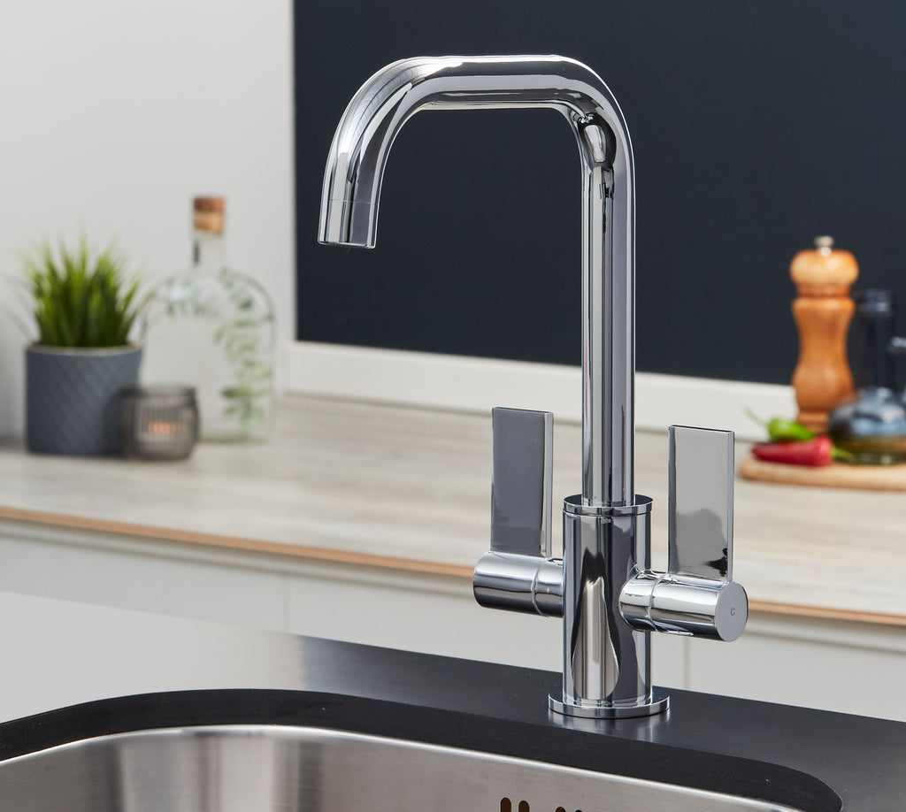 Malton Mono Bloc Flat Twin Lever Handles with Round D shaped Spout - Chrome