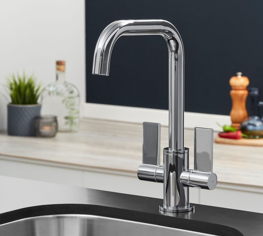 Malton Mono Bloc Flat Twin Lever Handles with Round D shaped Spout - Chrome