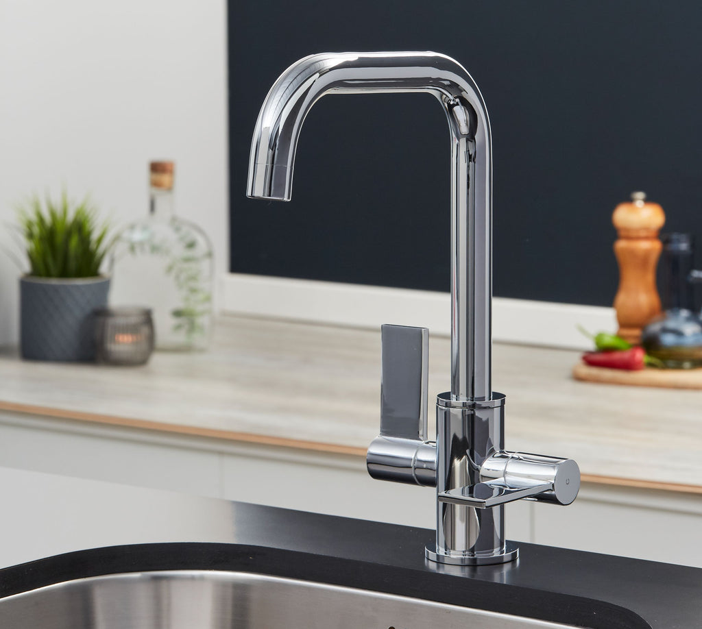 Malton Mono Bloc Flat Twin Lever Handles with Round D shaped Spout - Chrome