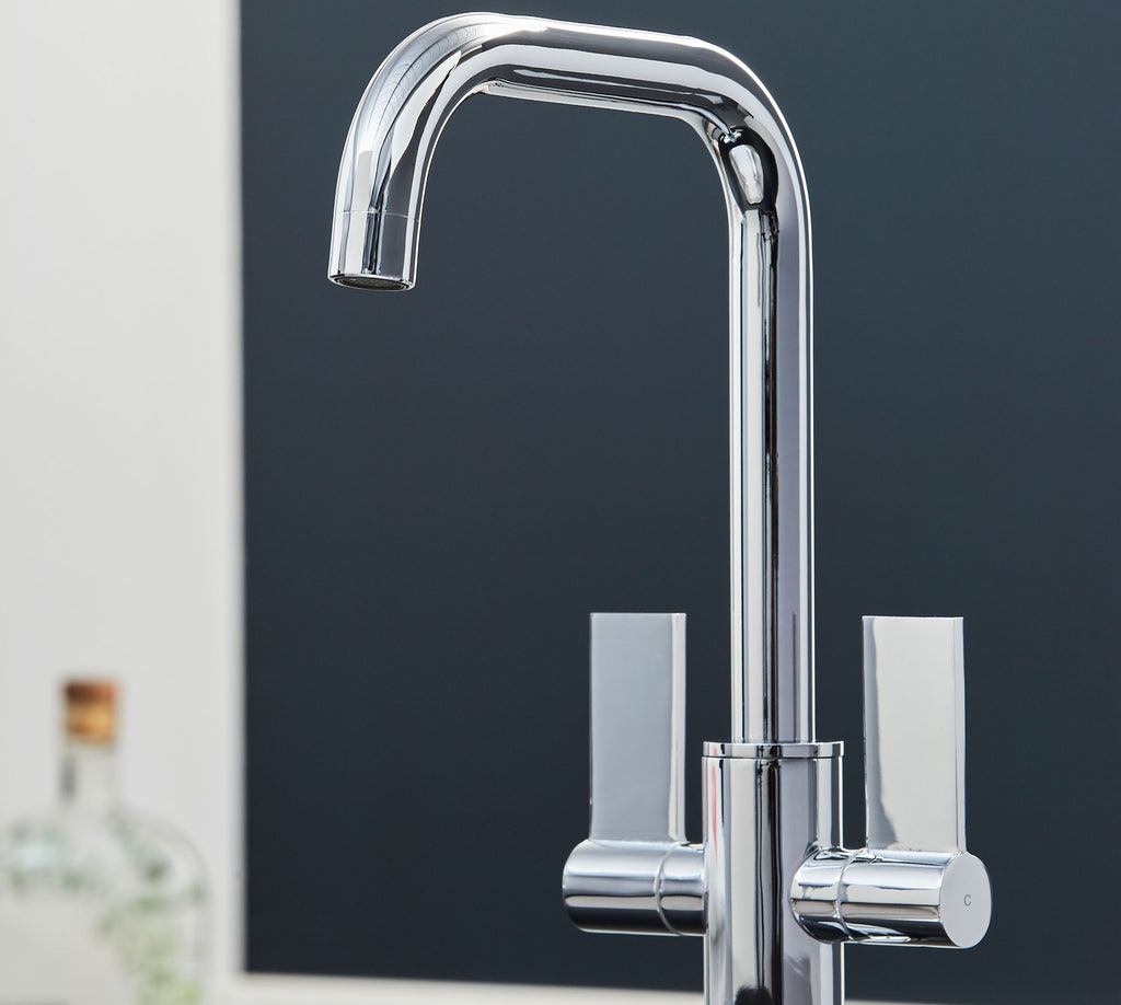 Malton Mono Bloc Flat Twin Lever Handles with Round D shaped Spout - Chrome