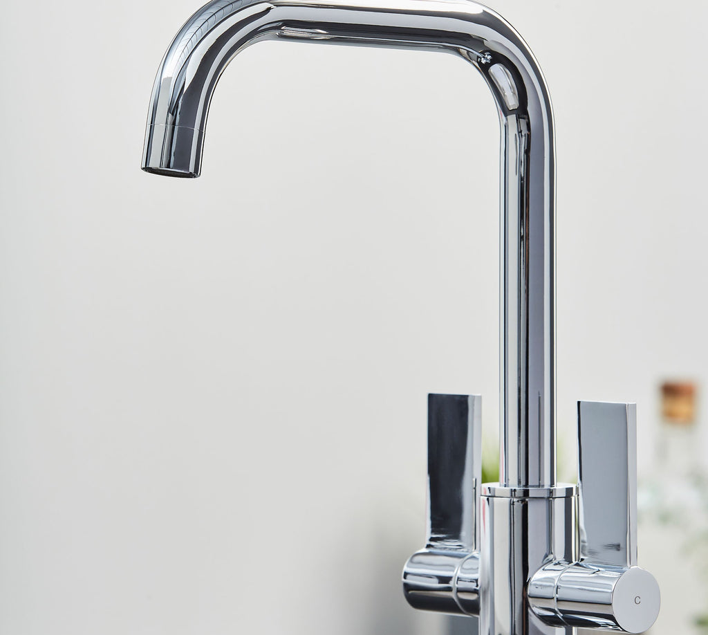 Malton Mono Bloc Flat Twin Lever Handles with Round D shaped Spout - Chrome