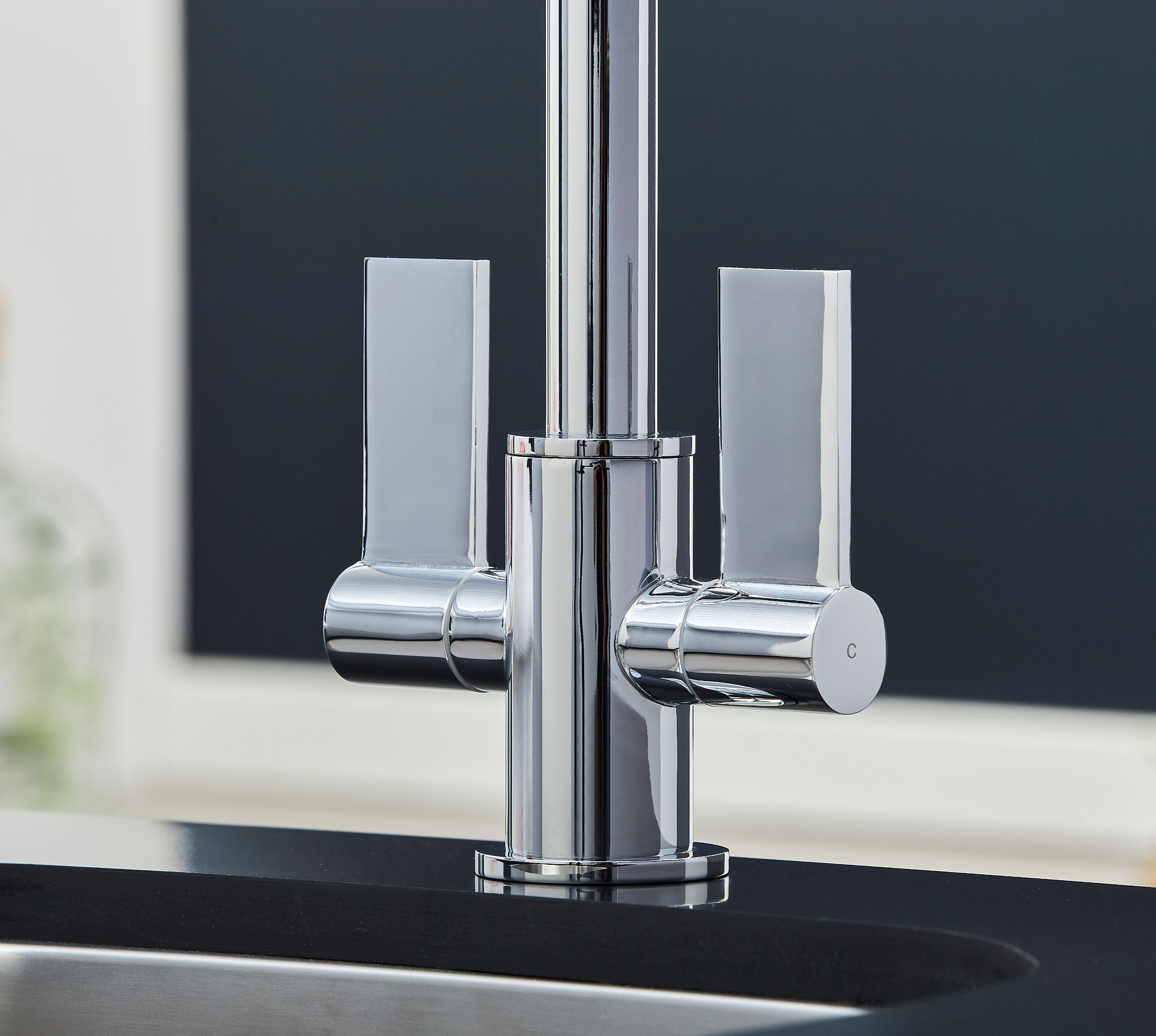 Malton Mono Bloc Flat Twin Lever Handles with Round D shaped Spout - Chrome