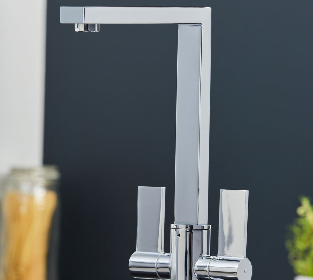 Ayton Mono Bloc Twin Flat Handle Square Spout - Chrome