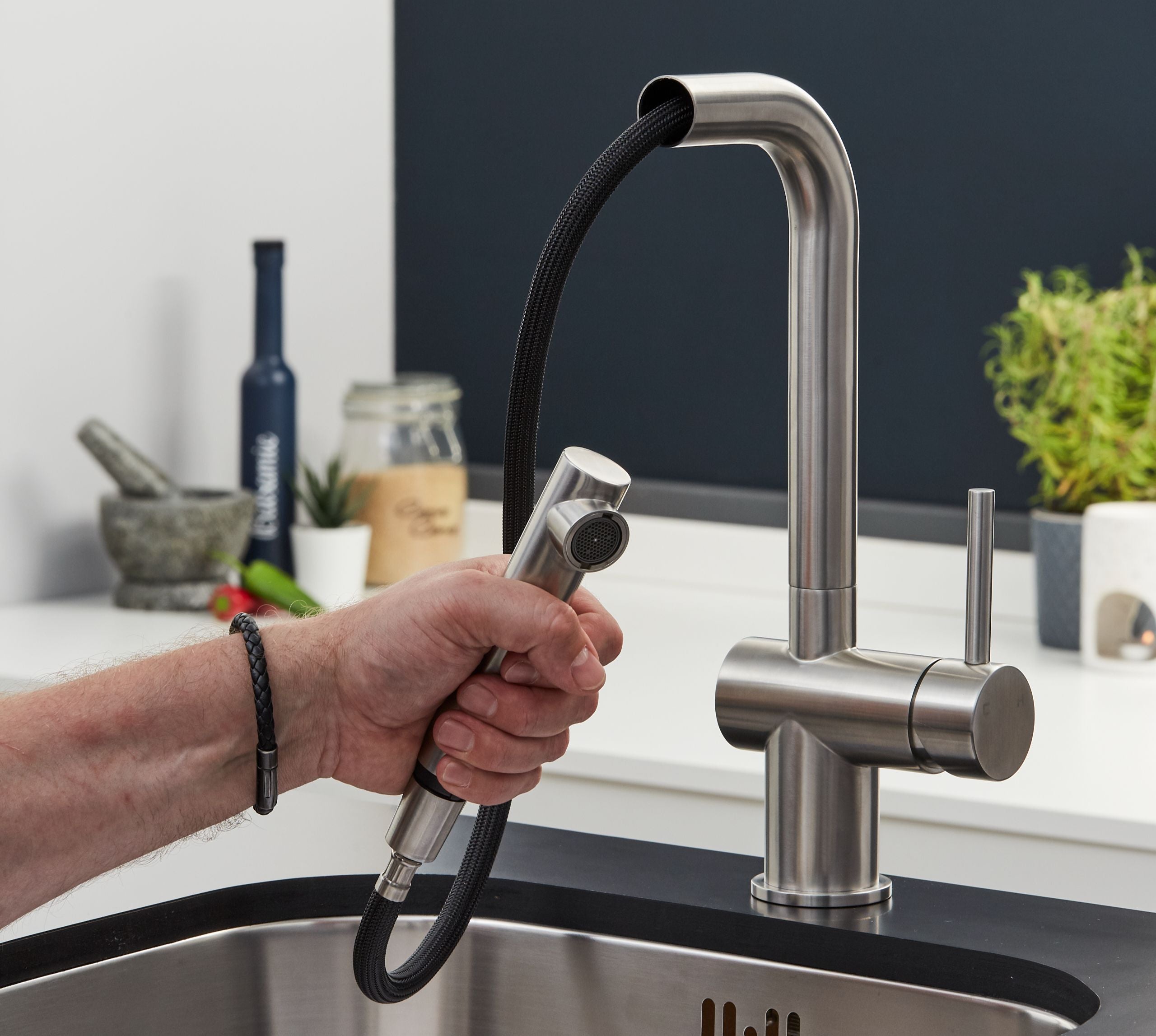 Ingleton L Shaped Single Lever Handle Pull Out - Brushed Nickel