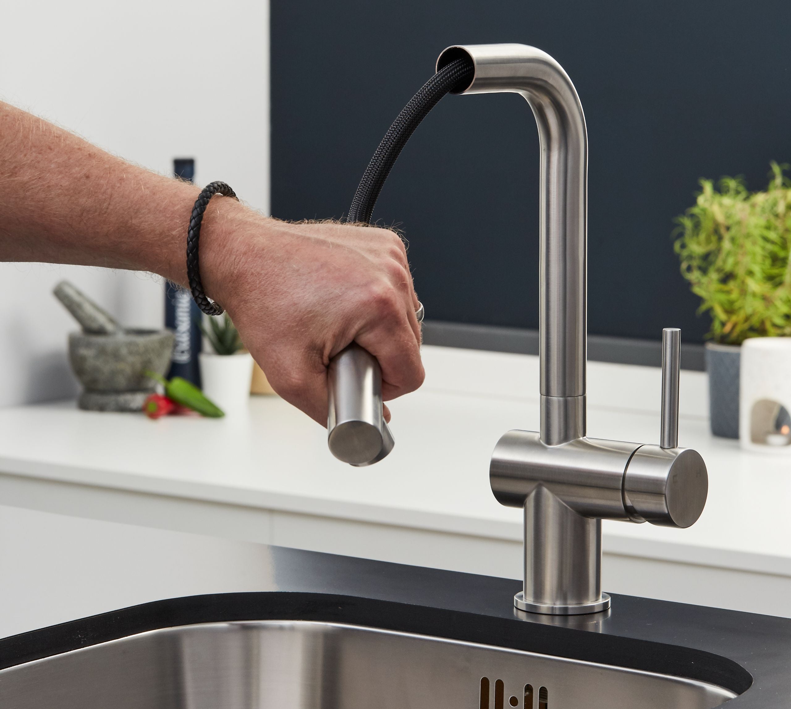 Ingleton L Shaped Single Lever Handle Pull Out - Brushed Nickel