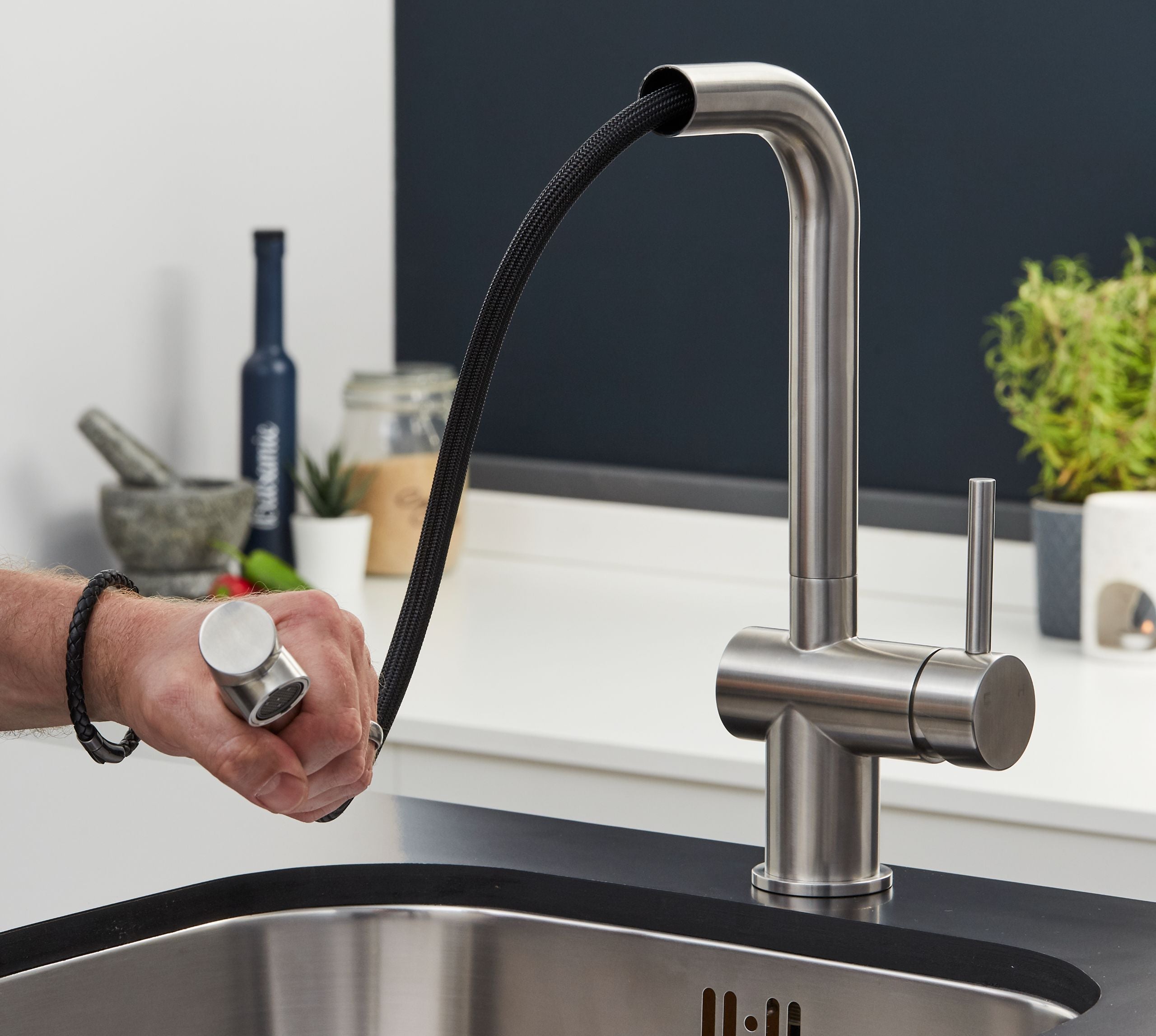 Ingleton L Shaped Single Lever Handle Pull Out - Brushed Nickel