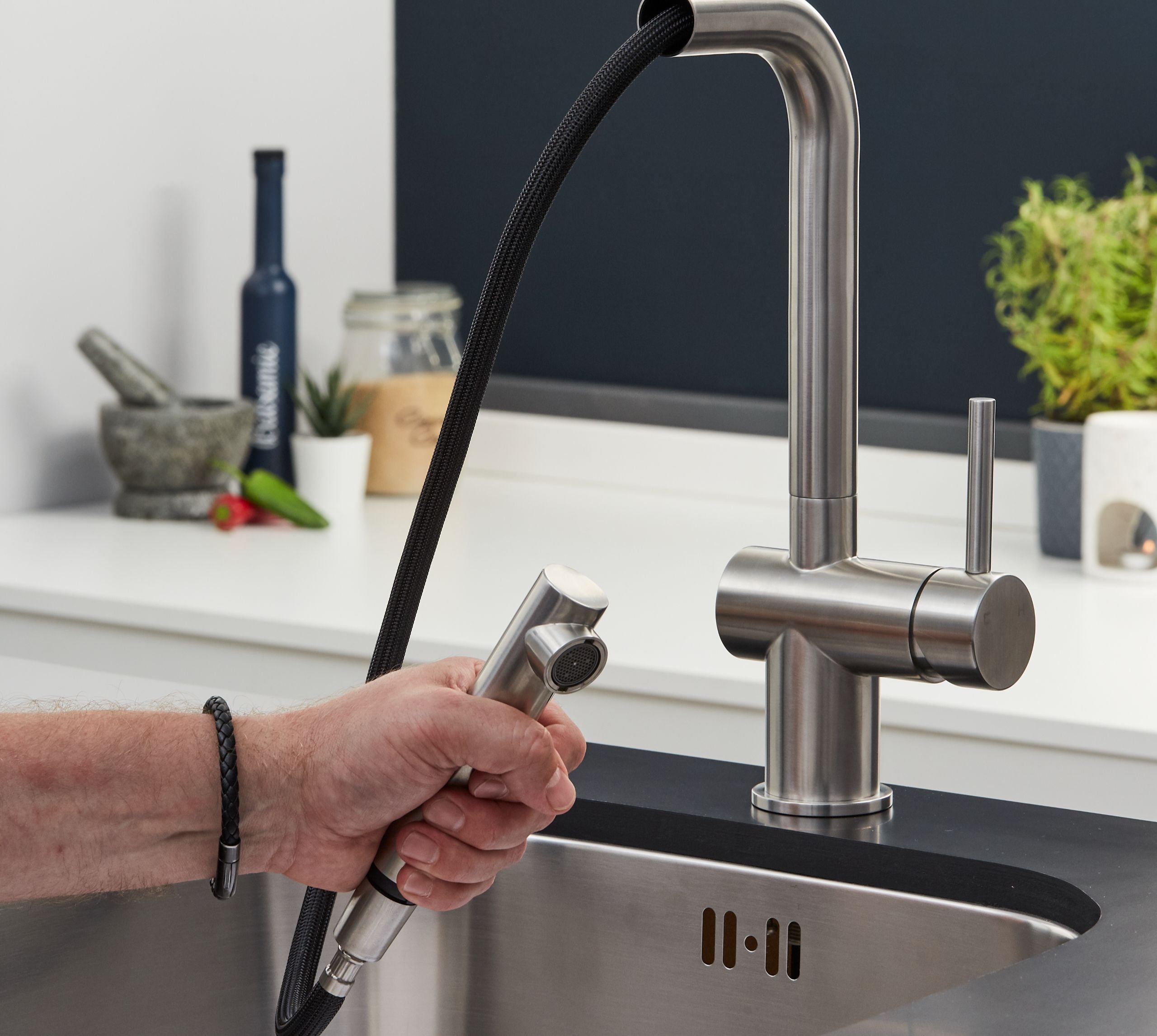 Rievaulx Pull Out Tap - Brushed Nickel