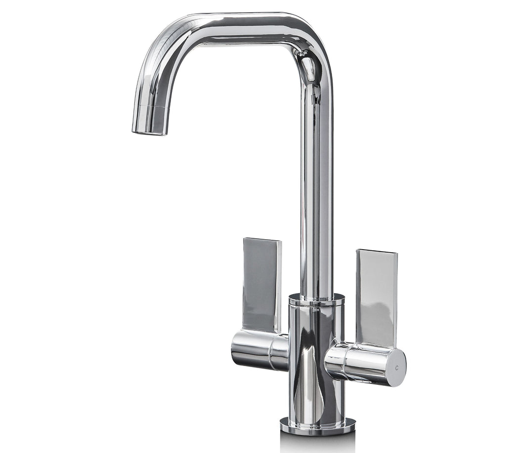 Malton Mono Bloc Flat Twin Lever Handles with Round D shaped Spout - Chrome