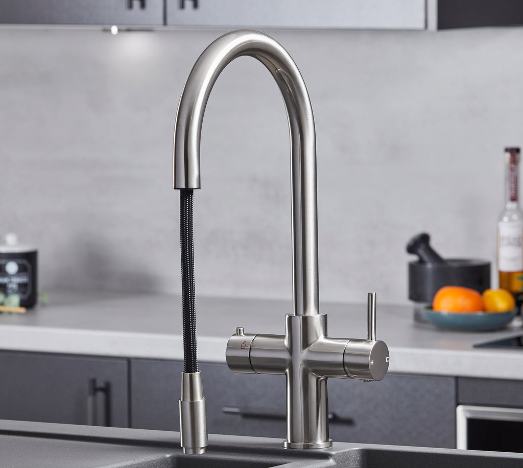 Astra 3-in-1 Pull-Out: Swan Neck - Brushed Nickel