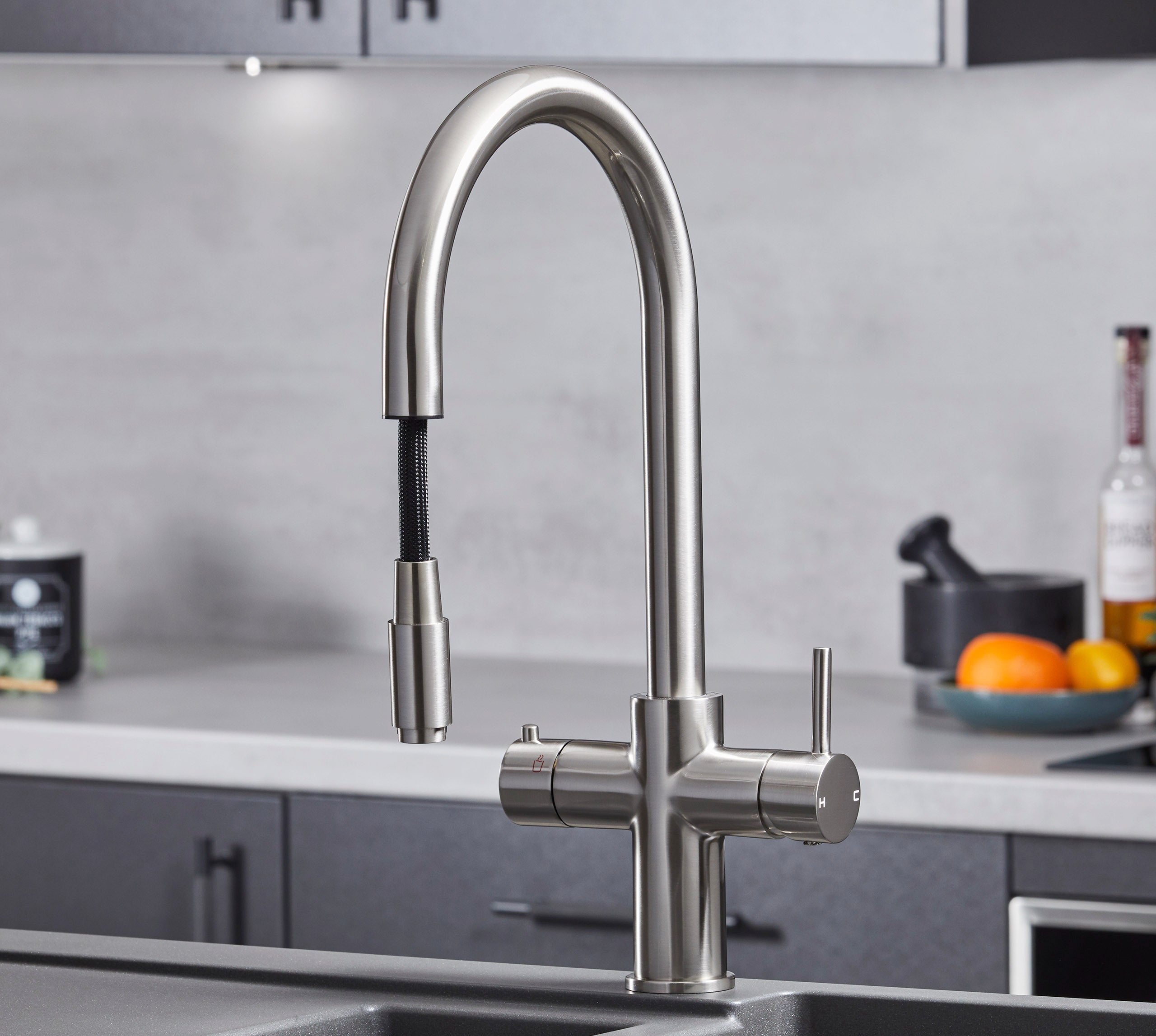 Astra 3-in-1 Pull-Out: Swan Neck - Brushed Nickel