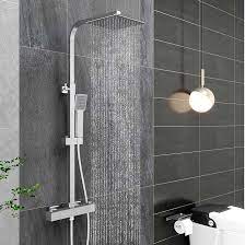 Square Shower Kit with overhead drencher and slide rail spray. Verne Thermostatic WRAS Shower Valve