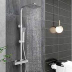 Square Shower Kit with overhead drencher and slide rail spray. Verne Thermostatic WRAS Shower Valve